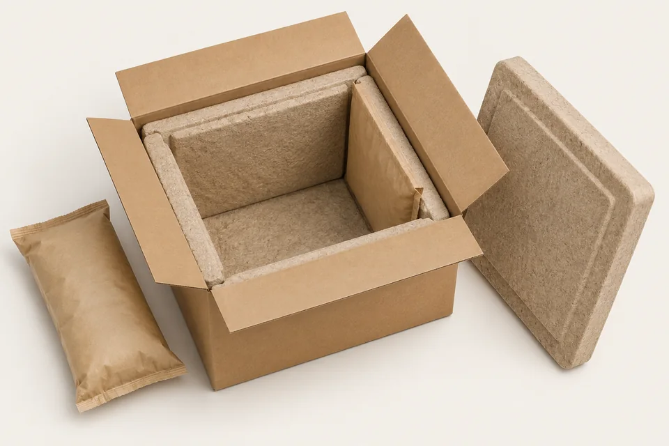 Geïsoleerde verzenddoos met papieren koelpouches
