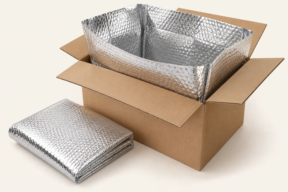Reflecterende zilverkleurige thermoliner in een verzenddoos